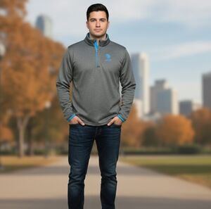 Gray and Blue AT&T Quarter-Zip Pullover